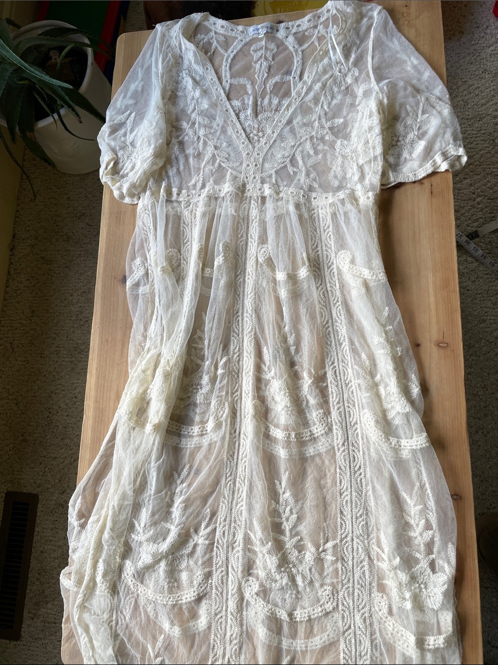Woven Heart Ivory Sheer Embroidered Boho Lace Swim Dress Cover - Picture 6 of 9